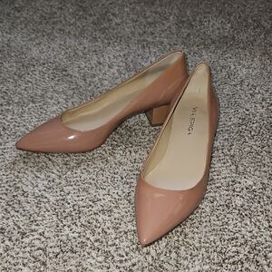 Via Spiga Blush Patent Pointed-Toe Block Heels